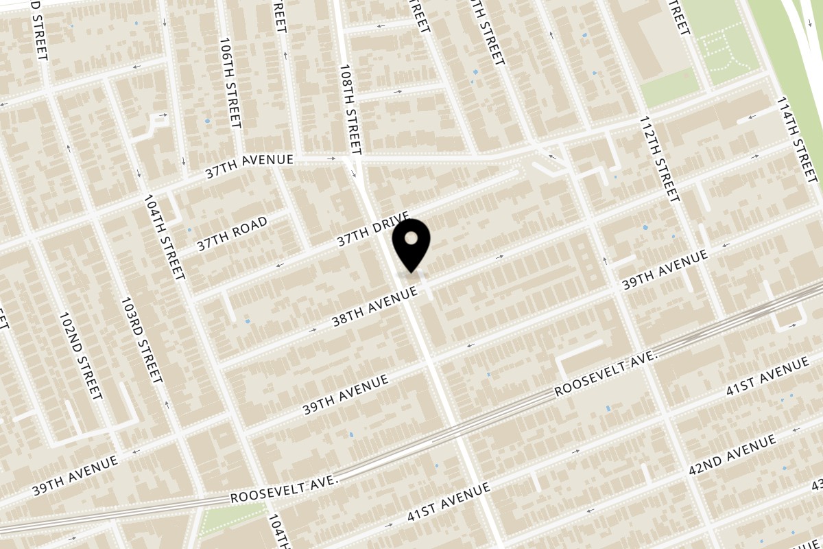 Map showing the location of Corona King Restaurant Corp on 37-55 108th St in Flushing